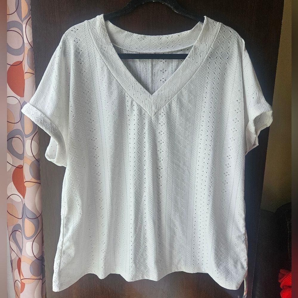 Elegant White V-Neck Women's Top